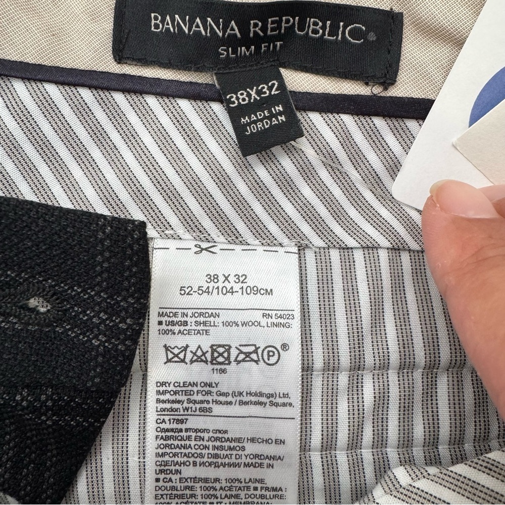 Banana Republic Pants Men’s 38x32 Black Check Slim Fit 100% Wool Career NEW - Picture 4 of 7